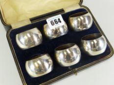 CASED SET OF SIX SILVER NAPKIN RINGS, Sheffield hallmarks