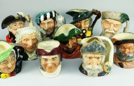 TEN LARGE ROYAL DOULTON CHARACTER JUGS including Don Quixote D6460, Falstaff D6287 and The Town