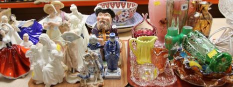 A PARCEL OF MIXED DECORATIVE GLASS INCLUDING a pair of milk glass baluster vases, carnival glass ETC