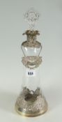 LATE VICTORIAN SILVER AND GLASS HIGH WAISTED DECANTER London 1898, having decanter label engraved '