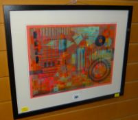 RUTH JEN EVANS silk screen/mixed media - abstract, entitled 'Nant Y Nod', 29 x 39cms