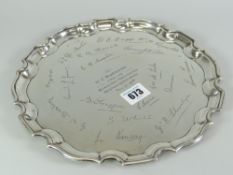 SILVER PIE CRUST EDGE SALVER overall engraved to H C Burgess, Weston-Super-Mare 1938 428 grams,