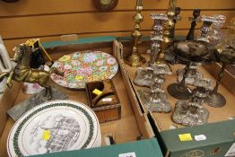 A PARCEL OF MIXED CANDLESTICK HOLDERS in brass, EPNS etc together with mixed collectables