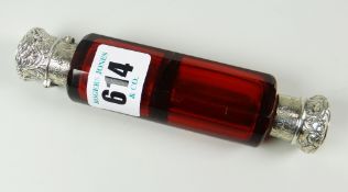 CRANBERRY OR RUBY GLASS WHITE METAL DOUBLE ENDED SCENT BOTTLE