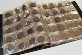 BLACK COIN ALBUM containing assorted mainly GB coins to include half pennies, pennies, threepenny