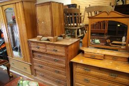 A LARGE PARCEL OF BEDROOM FURNITURE including single door mirrored wardrobe, chest of three long and