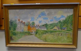 H L APLIN oil on board - 'Glan Gwili', signed and dated 1972 29 x 54cms