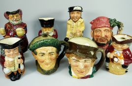 EIGHT ROYAL DOULTON LARGE CHARACTER JUGS including Sir Francis Drake No. D6660, Sir John Falstaff