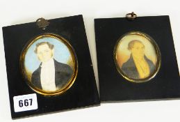 TWO C19TH PORTRAIT MINIATURES OF GENTLEMEN IN EBONISED TYPE FRAMES (2)