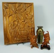 A JUDAIC MIXED METAL VASE together with a pair of carved Chinese figures and an African carved