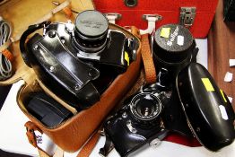 MIRANDA VINTAGE CAMERA AND LIGHTMETER BY WESTON, two accessory lenses and flash ETC