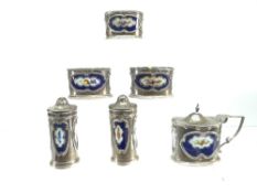 ROYAL WORCESTER PORCELAIN & SILVER OVERLAID CONDIMENT SET each element having pierced shaped