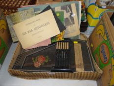 VINTAGE SIX BAR AUTO HARP together with vintage sketch pads ETC