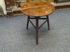 NINETEENTH CENTURY CRICKET TABLE believed elm construction, simple form, 60cms diam