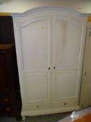 MODERN WHITE PAINTED DOME TOP DOUBLE WARDROBE with base drawers, 206cms high x 123cms wide