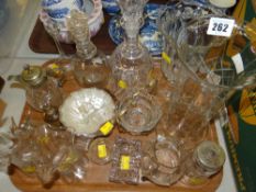 PARCEL OF GLASSWARE including two decanters, vintage oil bottle, vases ETC