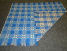 BLUE & YELLOW GEOMETRIC PATTERNED WELSH BLANKET, 240 x 213cms
