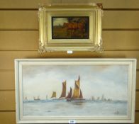 19TH CENTURY BRITISH SCHOOL oil on board - mare and foal to the exterior of a barn, 9.75 x 16.