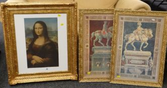 FURNISHING FRAMED PRINT OF 'MONA LISA', together with two furnishing architectural prints