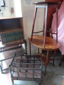 PARCEL OF SMALL FURNITURE including side tables, mahogany Canterbury, miniature bookcase and