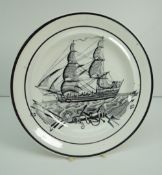 DILLWYN POTTERY SHIP PLATE typically decorated in monochrome with sailing ship and maritime objects,