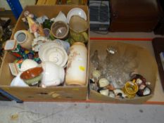 BOX OF POTTERY & CHINA and a box of glassware, character jugs ETC