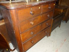 ANTIQUE MAHOGANY CHEST, three long, two short drawers (distressed)