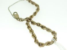 9CT YELLOW GOLD ROPE-TWIST BRACELET, 5.4gms