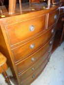 GOOD BURTON REPRODUCTIONS BOW-FRONT CHEST, four long, two short drawers, narrow proportions, 77cms