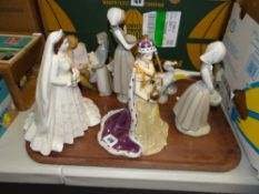 EIGHT PORCELAIN MODELS including Royal Worcester Queen Elizabeth II, Spode similar, Spanish