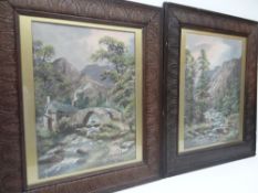 ALFRED WORTHINGTON (1834-1927) oil on board, a pair - bridge over river & landscape, 54 x 43cms