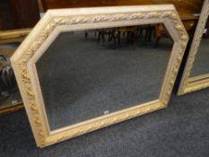A LARGE MODERN GILT DECORATED & BEADED FRAMED BEVEL WALL MIRROR, 90 x 115cms