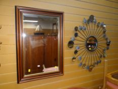 TWO MODERN WALL MIRRORS one in sunburst style and another