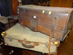 TWO GOOD VINTAGE SUITCASES, one with canvas lining and internal stamped date for 1945, the other