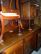 PARCEL OF ANTIQUE FURNITURE including mahogany carved rail-back sideboard, small bookcase-cupboard
