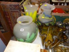 FOUR LARGE COLOURED ART GLASS VASES, three by Tarnowiec of Poland together with another