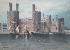 ALFRED WORTHINGTON (1834-1927) oil on board - Caernarfon Castle, 56 x 40cms