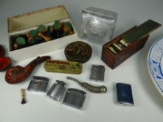 WEDGWOOD POTTERY BLUE AND WHITE PLATTER containing small collectables including 19th Century