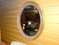 ANTIQUE STYLE OVAL GILT FRAMED BEVELED WALL MIRROR