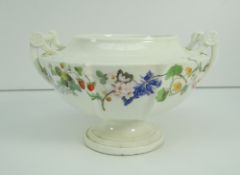 SWANSEA PORCELAIN TUREEN with circular pedestal base, the body of fluted form and with twin handles,