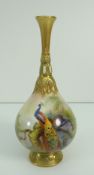 ROYAL WORCESTER PORCELAIN NARROW NECKED VASE having a moulded neck and moulded foot, the body