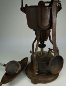 VINTAGE STONEMASON'S SPIRIT-BURNING LEAD BOILER FOR THE SMELTING PROCESS including utensils