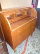 MID-CENTURY CYLINDER BUREAU, the top drawer together with contents of photographic and laboratory