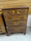 QUALITY ANTIQUE REPRODUCTION CHEST having three graduated drawers with two short, furnished with