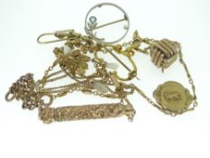 PARCEL OF YELLOW METAL / GOLD JEWELLERY including St Christopher pendant, brooch with opal setting