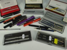 SHOEBOX CONTAINING FOUNTAIN PENS including Sheaffer, Parker, various ball points ETC