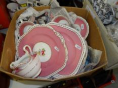 QUANTITY OF NEW CHELSEA PINK GROUND FLORAL TEAWARE