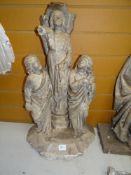 VICTORIAN PLASTER MAQUETTE OF CHRIST ON THE CROSS with Mary below and a disciple, 67cms high