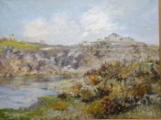 MODERN WELSH SCHOOL oil on canvas - landscape, entitled verso 'Trehgarne George', unsigned, 75 x