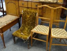 VINTAGE CARVED REPRODUCTION SIDEBOARD & OTHER FURNITURE including pair of bedroom chairs, stool,